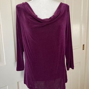 PLUM colored Cowl Neck 3/4 Sleeve Travel Knit Top Size L